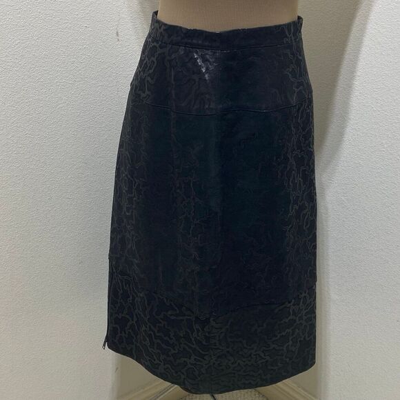 Amen Wardy Black 100% Leather Embossed Skirt Size 10 (46) Made In Italy - Picture 1 of 12